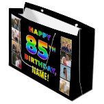 [ Thumbnail: 85th Birthday: Rainbow Text, Custom Photos & Name Gift Bag ]