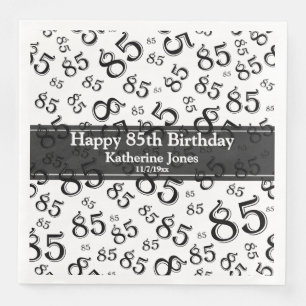 85th Birthday Random Number Pattern Black/White Paper Dinner Napkins