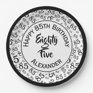 85th Birthday Random Number Pattern Black/White Paper Plates