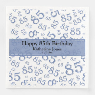 85th Birthday Random Number Pattern Blue/White Paper Dinner Napkins