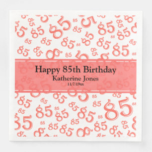 85th Birthday Random Number Pattern Coral/White Paper Dinner Napkins