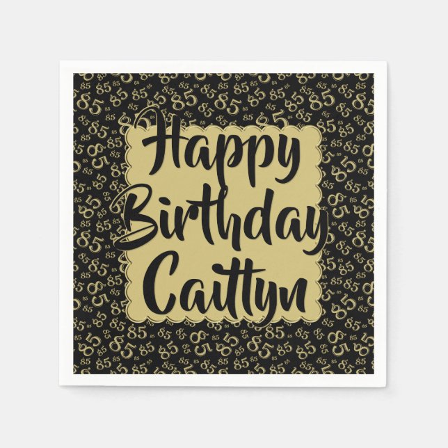 85th Birthday Random Number Pattern Gold/Black Napkins (Front)