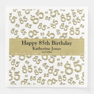 85th Birthday Random Number Pattern Gold/White Paper Dinner Napkins