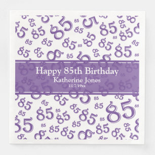 85th Birthday Random Number Pattern Purple/White Paper Dinner Napkins