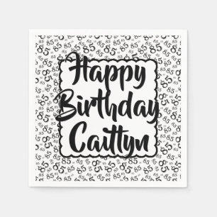 85th Birthday Random Number Pattern Scallop Black Napkins