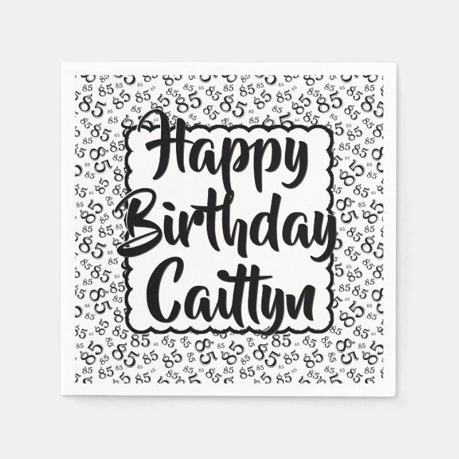 85th Birthday Random Number Pattern Scallop Black Napkins (Front)