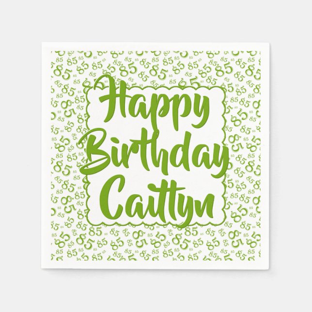 85th Birthday Random Number Pattern Scallop Green Napkins (Front)