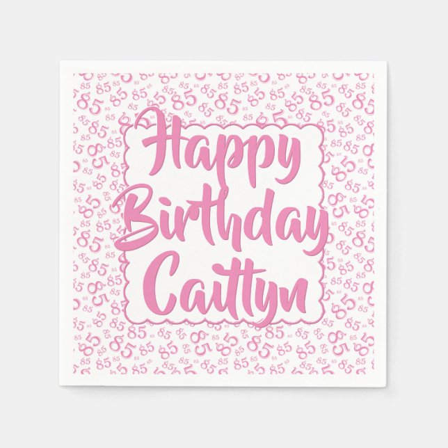 85th Birthday Random Number Pattern Scallop Pink Napkins (Front)