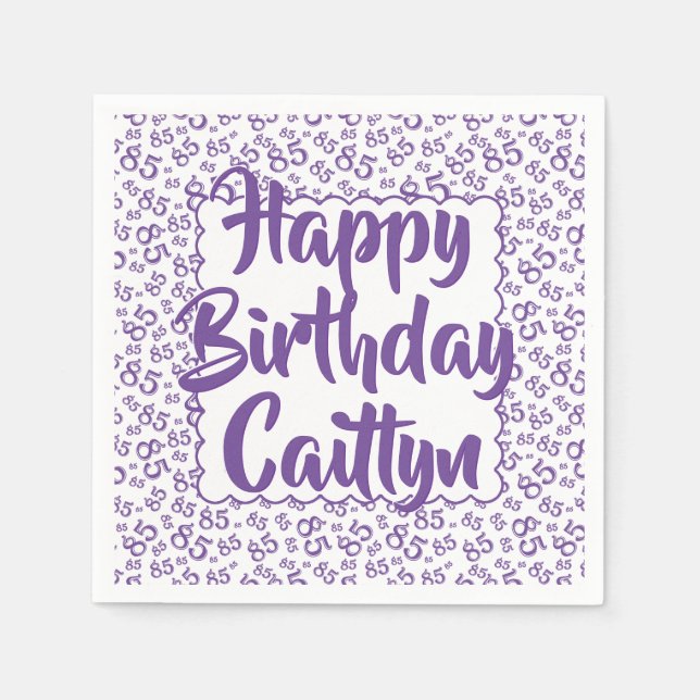 85th Birthday Random Number Pattern Scallop Purple Napkins (Front)