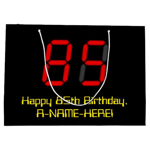 85th Birthday Red Digital Clock Style 85  Name Large Gift Bag