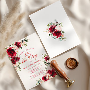 85th Birthday Red Rose Pink Peony Floral Invitation