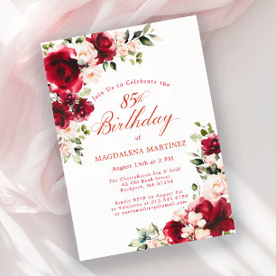 85th Birthday Red Rose Pink Peony Floral Invitation