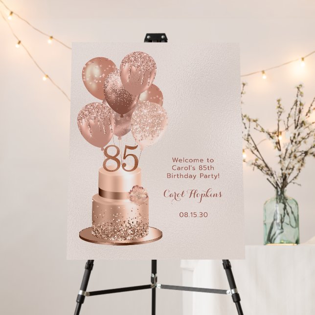85th Birthday Rose Gold Cake Foam Board (In Situ (Stand))