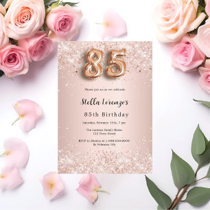 85th birthday rose gold pink confetti invitation