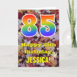 [ Thumbnail: 85th Birthday; Rustic Autumn Leaves; Rainbow "85" Card ]
