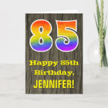 [ Thumbnail: 85th Birthday: Rustic Faux Wood Look, Rainbow "85" Card ]