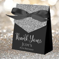 85th Birthday Silver Glitter Black Thank You Favor Boxes