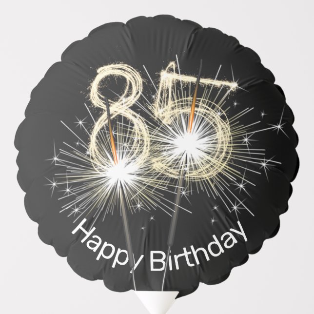 85th Birthday Sparklers on Black  Balloon (Front)