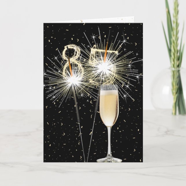 85th Birthday Sparklers With White Wine Card (Front)