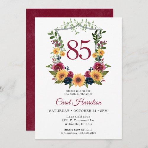 85th Birthday Sunflower Invitation