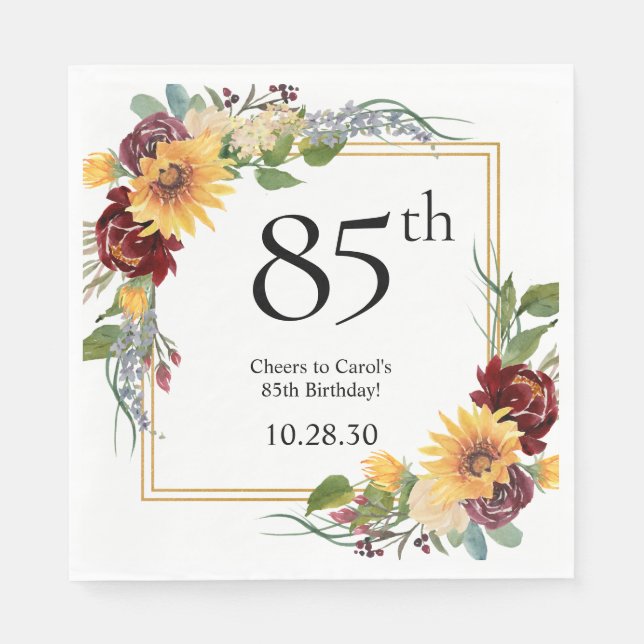 85th Birthday Sunflowers Napkins (Front)