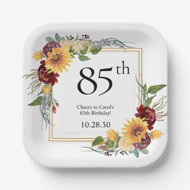 85th Birthday Sunflowers Paper Plates (Front)