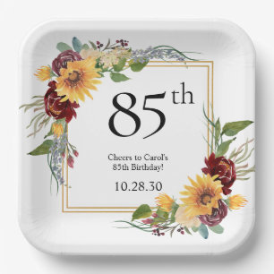 85th Birthday Sunflowers Paper Plates