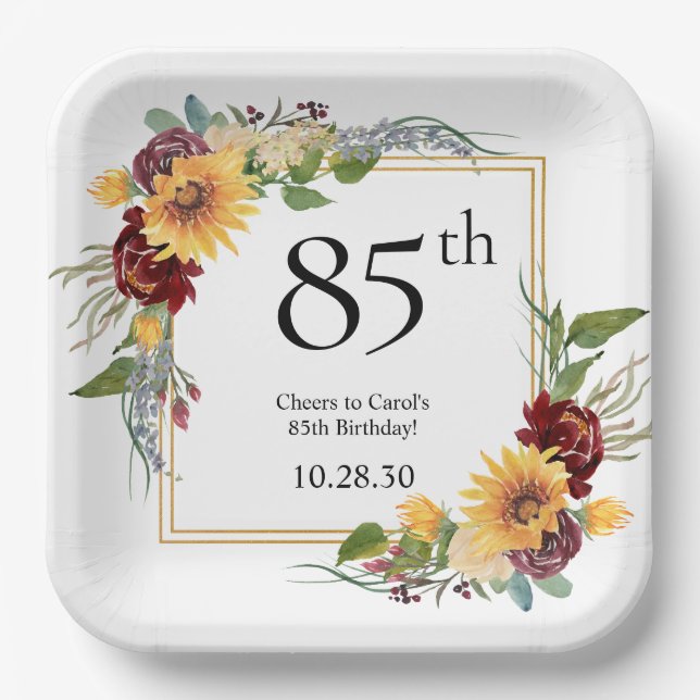 85th Birthday Sunflowers Paper Plates (Front)