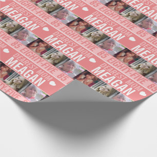 85th birthday three photos coral orange white wrapping paper