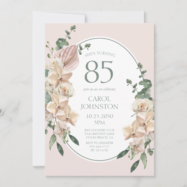 85th Birthday Tropical Floral Invitation (Front)