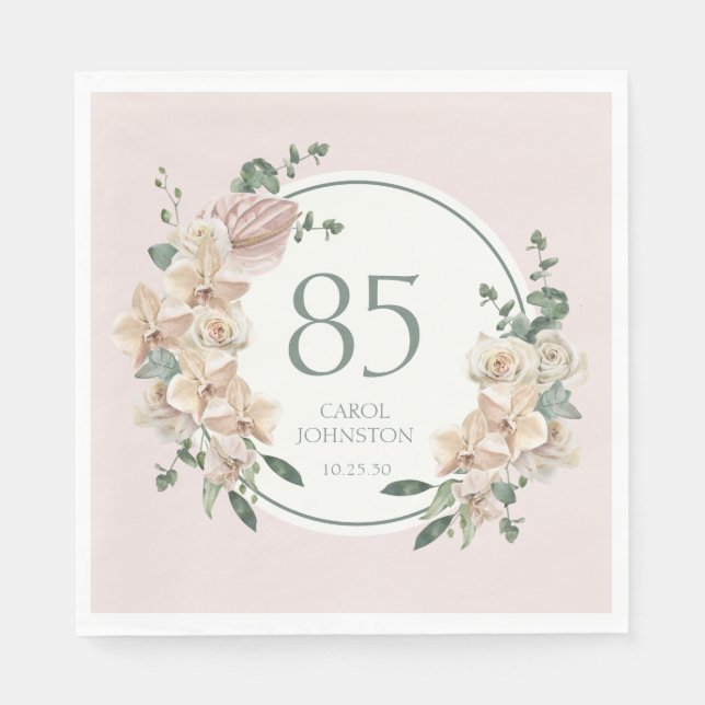85th Birthday Tropical Floral Napkins (Front)