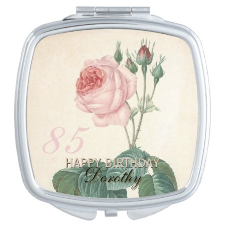 85th Birthday Vintage Rose Personalized Compact Mirror