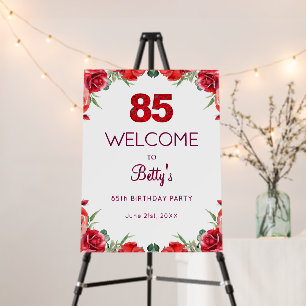 85th Birthday Welcome – Red Rose Garden Style Foam Board