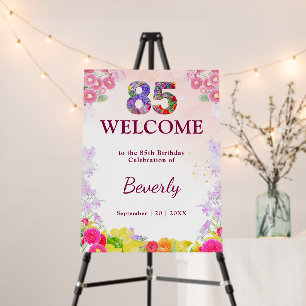 85th Birthday Welcome Sign Floral Elegant Party