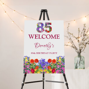 85th Birthday Welcome Sign Floral Elegant Party