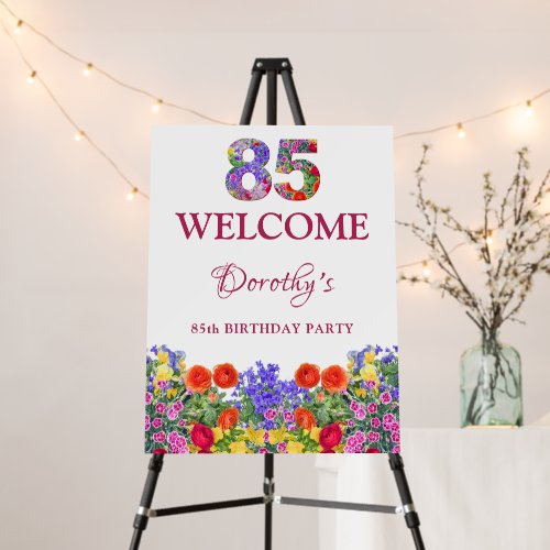 85th Birthday Welcome Sign Floral Elegant Party
