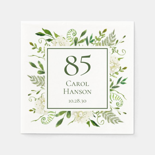 85th Birthday White Hydrangeas Napkins (Front)