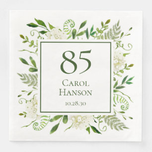 85th Birthday White Hydrangeas Paper Dinner Napkins