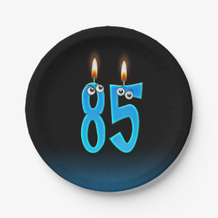 85th Birthday with lit candle numbers Paper Plates