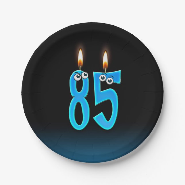 85th Birthday with lit candle numbers Paper Plates (Front)