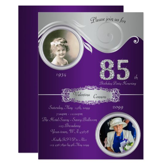 85th Birthday Woman 85th elegant Art Deco purple V Invitation Zazzle 85th-birthday-woman-85th-elegant-art-deco-purple-v-invitation-zazzle