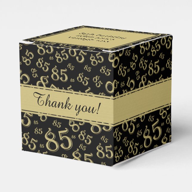 85th Black/Gold Random Number Pattern Favor Boxes (Front Side)