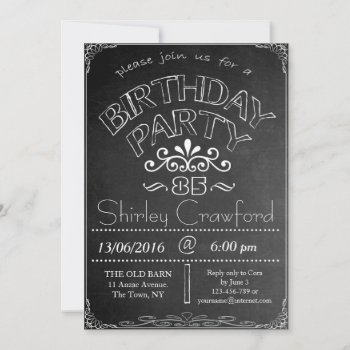 85th Chalkboard Birthday Celebration Invitation by Fanattic at Zazzle