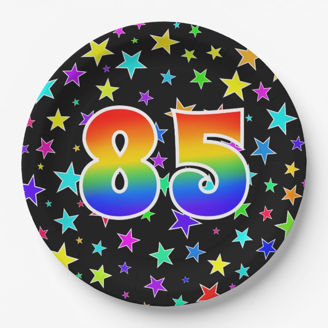 85th Event: Bold, Fun, Colorful Rainbow 85 Paper Plates (Front)