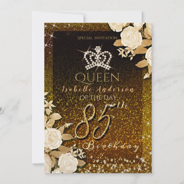 85th Glittering Crown Gold Birthday  Invitation (Front)