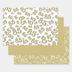 85th Milestone Birthday Gold/White Number Pattern Wrapping Paper Sheets