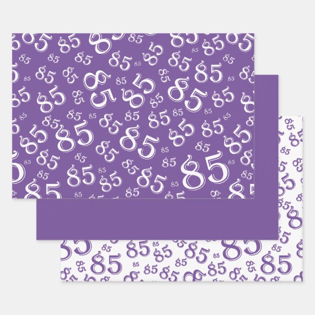85th Milestone Birthday Purple Number Pattern 85 Wrapping Paper Sheets (Set)