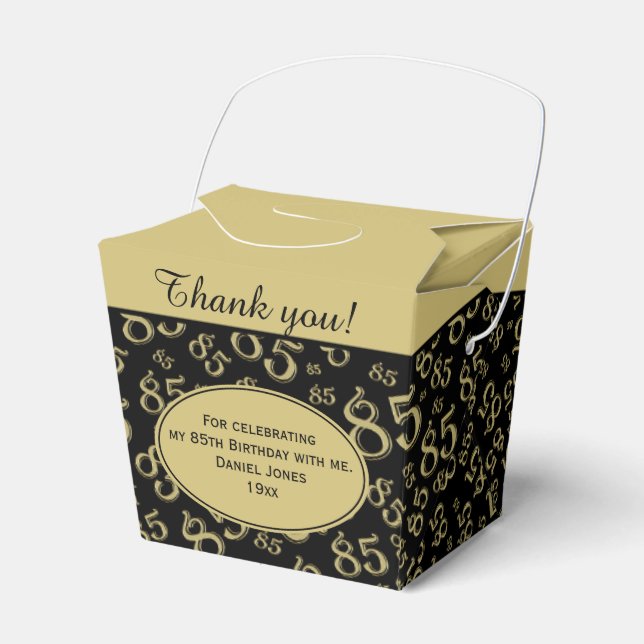 85th Party Black/Gold Random Number Pattern Favor Boxes (Front Side)