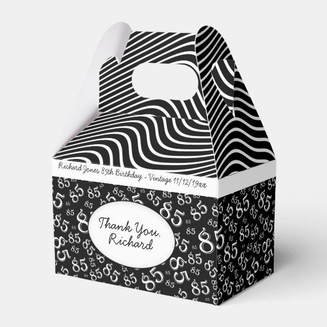 85th Party Black/White Random Number Pattern Favor Boxes (Front Side)