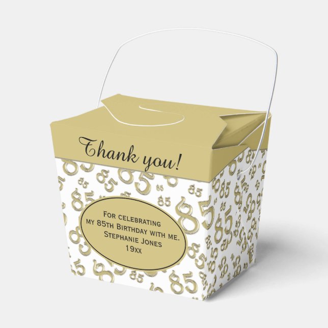 85th Party Gold/White Random Number Pattern Favor Boxes (Front Side)
